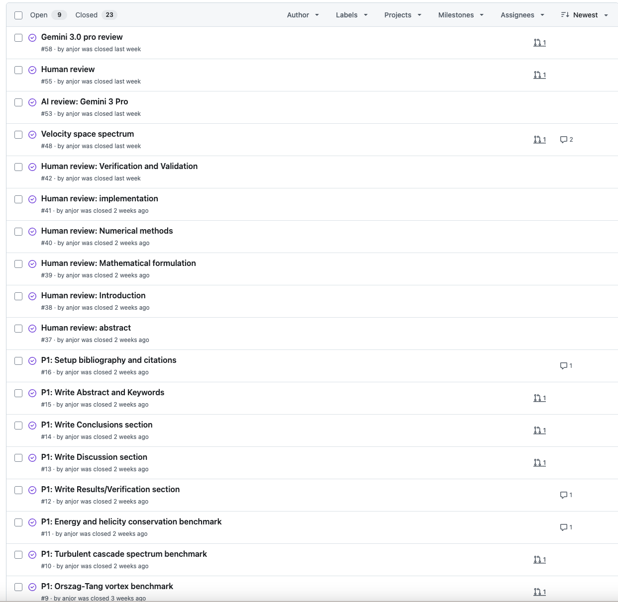 GitHub issues list